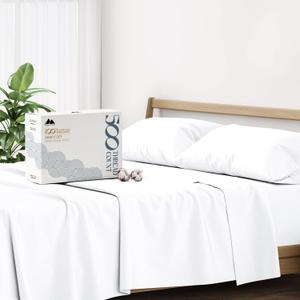 Mayfair Linen 100% Cotton Sheets Queen Size Bed Set - 500 Thread Count Sheets Queen Size 4 PC Set (White), Soft, Cooling, Hotel-Quality 16" Deep Pocket Cotton Bedsheet for Hot Sleepers