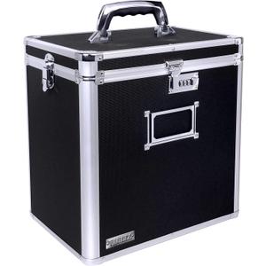 Vaultz Vinyl Record Storage Box - Locking 50 Album Holder & Organizer - Great Alternative to Flimsy LP Crate - 14.4 x 13.4 x 9.6 Inches - Black