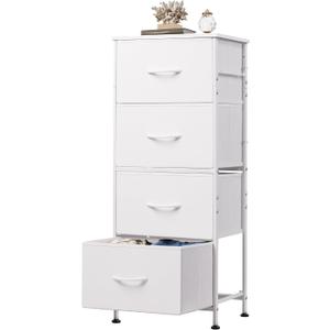 WLIVE Dresser with 4 Drawers, Storage Tower, Organizer Unit, Fabric Dresser for Bedroom, Hallway, Entryway, Closets, Sturdy Steel Frame, Wood Top, Easy Pull Handle, White