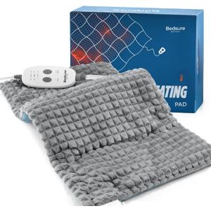 Bedsure Back Heating Pad for Neck and Shoulders, Weighted Heated Pad with Vibration, FSA Eligible Items, Birthday Gifts for Women Men Mom Men, Auto Shut Off, 5lbs 12" x 24", grey