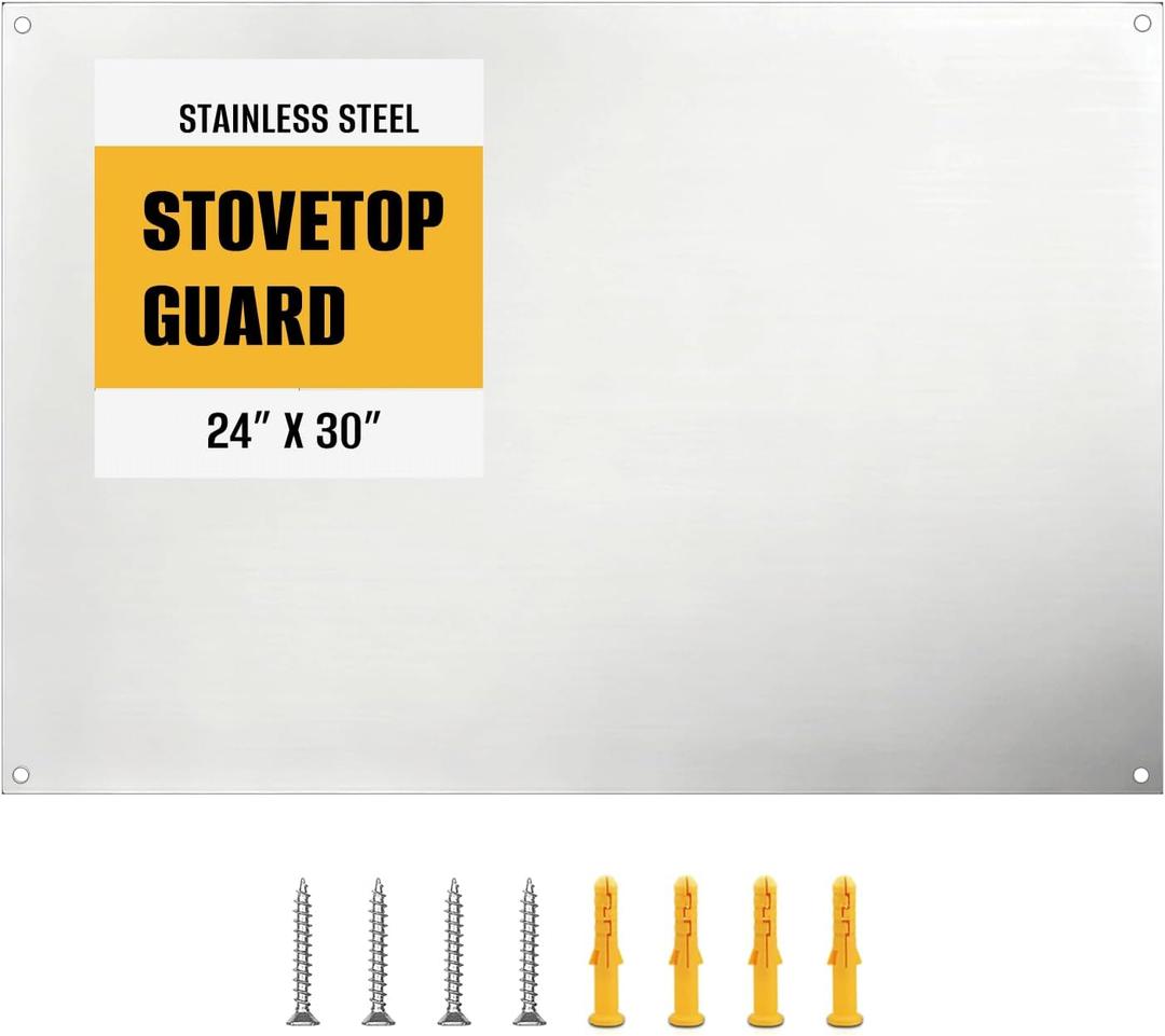Simetro 24" x 30" Stainless Steel Stove Backsplash, Brushed Metal Wall Protector for Kitchen, Ultra Flat Splatter Guard Panel with 4 Pre-Drilled Holes, Easy to Install & Clean, Heat & Grease Resistant (Silver)