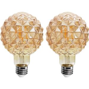 G30 Pineapple Shaped LED Edison Bulbs, 4W Globe Dimmable Big Vintage Decorative Lights 40 Watt Equivalent, 2700K Warm White G95 Amber Glass Crystal Fancy Unique Round Bulb for Light Fixture