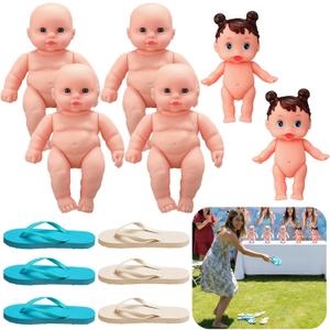 12 Pcs Funny Baby Shower Chancla Game Activities Baby Shower Games How to Throw the Chancla at Their Bad Ass Doll Babies Showers Game Gender Reveal, 6 Slippers 6 Fake Babies  12, Mixed Style