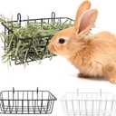 Rabbit Hay Feeder - 2Pcs Metal Rack Hay Holder for Guinea Pig Small Animals Grass Rack for Bunny Chinchilla Cage Reduce Mess 9x4x3 Inch (1 Black & 1 White)
