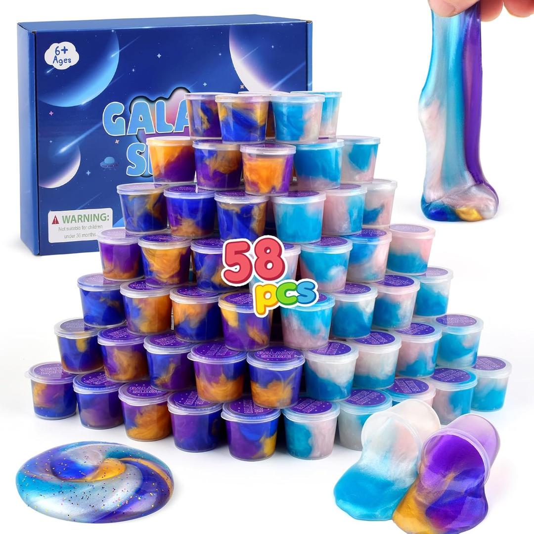 Slime Party Favors, 58 Pack Galaxy Easter Slime Jar kit - Stretchy, Non-Sticky, Mess-Free, Stress Relief, and Safe for Kids Girls Boys-Classroom Reward, Party Supplies Basket Filler Putty Toy