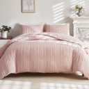 WARMDERN Pink Tufted Duvet Cover Set Queen Size, Striped Textured Duvet Cover Boho Bedding Set, 3 Pcs Ultra Soft Washed Microfiber Duvet Cover with Zipper Closure (Queen, Pink)