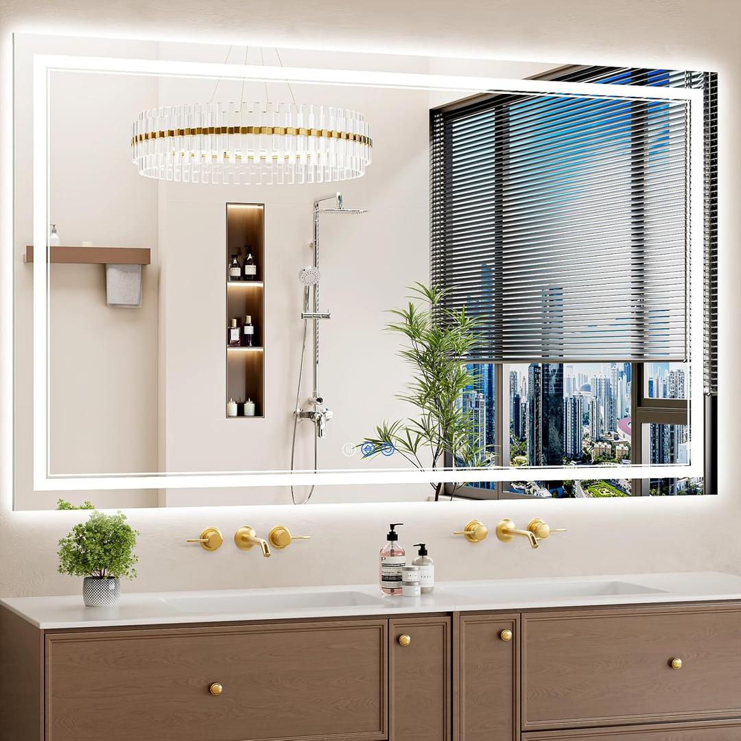 36"x60" LED Bathroom Mirror with Lights, Anti-Fog, Backlit + Front Lit, Dimmable, Led Vanity Mirror for Wall, 3 Colors, Memory Function, Shatter-Proof Tempered Glass (White)