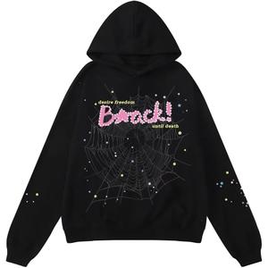 Hip Hop Spider Hoodies Set Y2k Hoodie Tracksuit Pullover Sweatshirt for Women Men Matching Hoodies for Couples (Medium, Black Top)