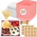 20Pcs Small Charcuterie Boxes with Clear Lids - Paper Mini Charcuterie Boxes To Go, Disposable Food Container with Lid, Dessert Boxes for Sandwich, Cookie, Sushi, Cake Slice, and Strawberries, Pink