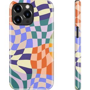 Goodon for iPhone 15 Pro Max Case - Wireless Charging - Dual-Layer Hard Shell & Silicone Cover - Protective Phone Case with Cute Wildflower Designs for Women - Colorful Checker Mosaic