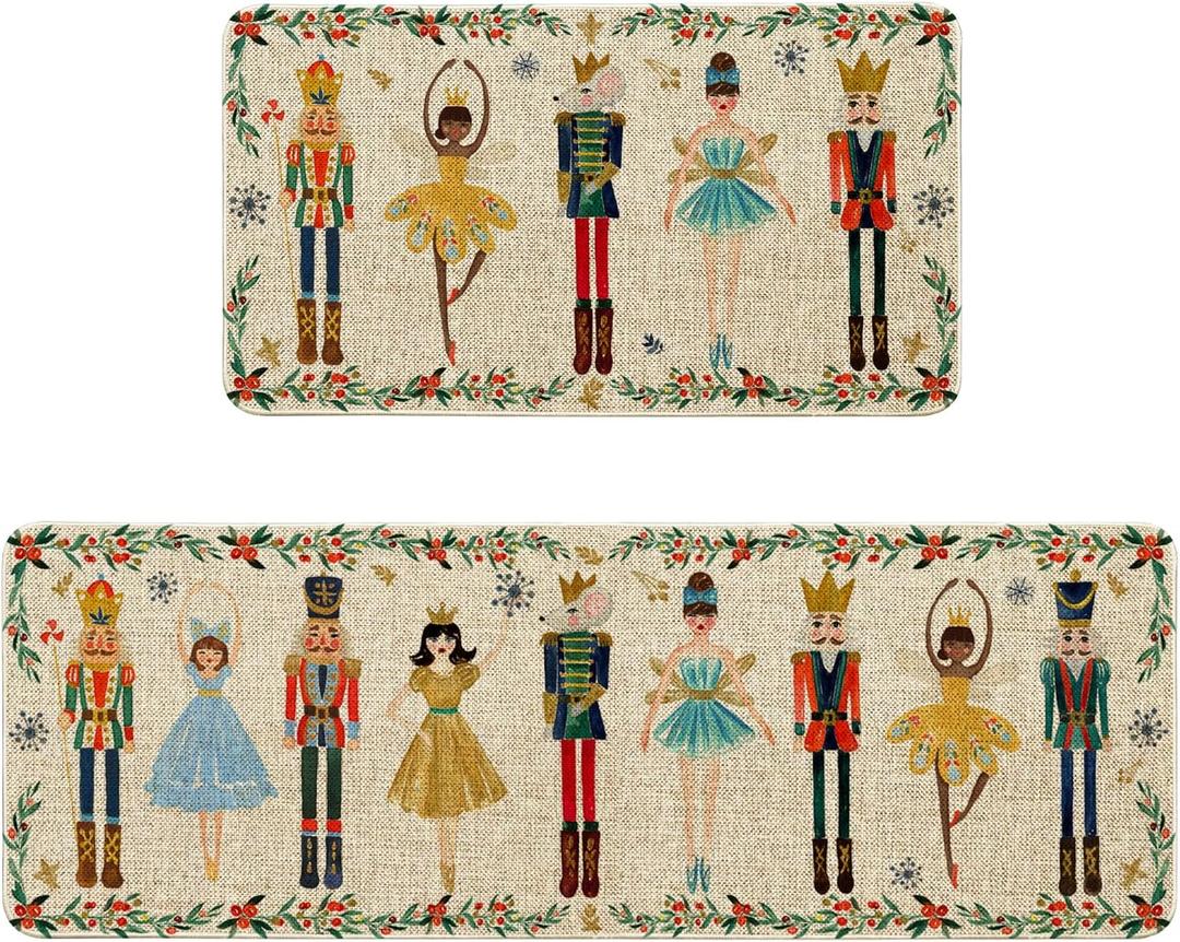 Christmas Kitchen Rugs Set,Nutcracker Kitchen Mats for Floor,Christmas Kitchen Decor,Holiday Decorations for Home,17x30 inch Door Mat+17x47 inch Runner Rug