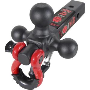 TOPTOW Recovery Shackle Ball Hitch Mount w/Matte Black Triple Tow Ball, 2-in Shank, Multi Fit for 2 inch Trailer Hitch Receiver Box (Black Ball Red Shackle)