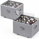 HOUSE AGAIN Shoe Organizer for Closet, 2 Pack Shoe Storage Organizer with Wheels, Foldable Shoe Storage Box with Adjustable Dividers and Clear Cover, Reinforced Handles, Fits up to 16-32 Pairs, Gray