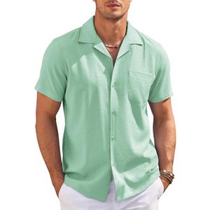 COOFANDY Men's Casual Button Down Shirts Short Sleeve Summer Cuban Vacation Beach Shirts (Green, L)