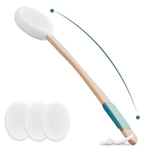 Back Lotion Applicator with 4 Replaceable Pads, Lotion Applicator for Back Self Elderly, Women, Sunscreen Applicator for Cream with 17" Curved Handle Easy to Target Back and Feet, White