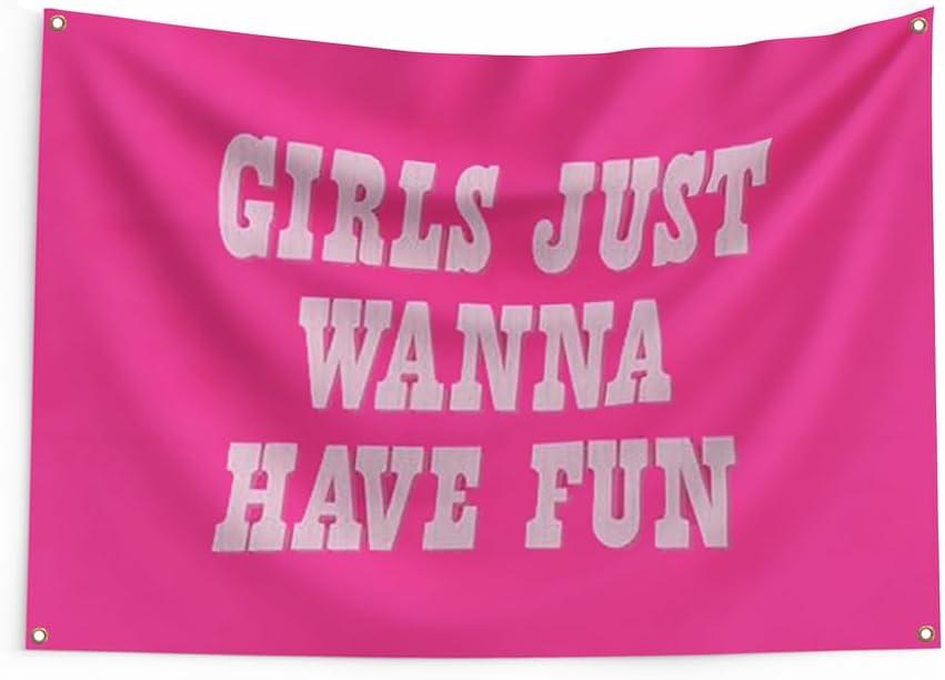 Girls just Wanna Have Fun Howdy Flag 2x3FT Hot Pink Cowgirl Flag Banner Strong Polyester For Indoor & Outdoor Decorations Double-Stitched Edges and 4 Rust Proof Brass Grommets (2x3FT)