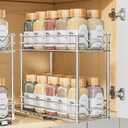 Pull Out Spice Rack Organizer for Inside Cabinet, 2 Tier Slide Out Spice Organization for Cabinet, Chrome Vertical Sliding Seasoning Organizer, 4.9'' Wx10.4'' Dx9.5'' H (Silver)