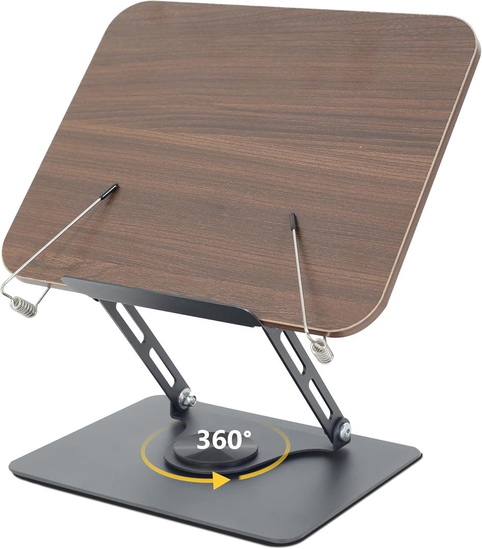 Book Stand for Reading, Multi-Angle & Height Book Holder with 360 Swivel Base, Lightweight Foldable Cookbook Stand for Kitchen, Office, Textbook, Recipe, Music Scores, Kindle, Tablet (Regular Version)
