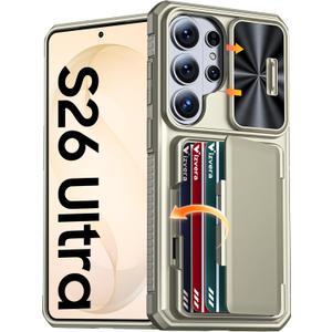 Vizvera for Samsung Galaxy S26 Ultra Case Wallet RFID [Cards Holder][Camera Cover][Edge Raised] Full Body Rugged Shockproof Silicone Phone Case for Galaxy S26 Ultra 6.9" 2026,Natural Titanium