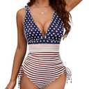 Century Star Tummy Control Swimsuits for Women 1 One Piece Bathing Suit Full Coverage Shapewear Slimming Color Block Swimwear, Size M, American Flag