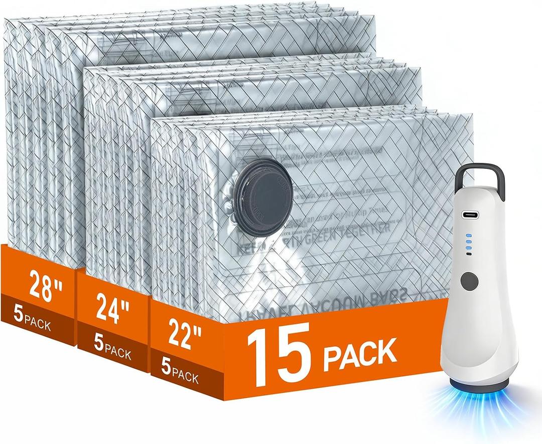 15 Pack Travel Vacuum Storage Bags, 4500Pa Wireless Electric Pump | Compression bags, space saver for backpack & suitcase; ideal gift for travel lovers for business and outdoor trips