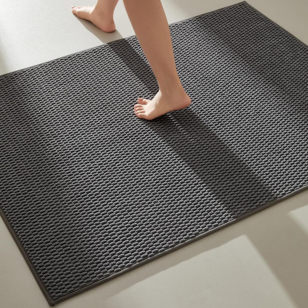 Large Bathroom Rugs Non Slip Washable Bath Rugs Super Absorbent Bathroom Rug Thin Quick Dry Low Pile Bath Mats, Dark Grey 36"x60"