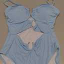 Eomenie One Piece Swimsuit for Women Ring Linked Monokini Sexy Bathing Suit Cutout Swim Suit (Large, Light Blue Ribbed)