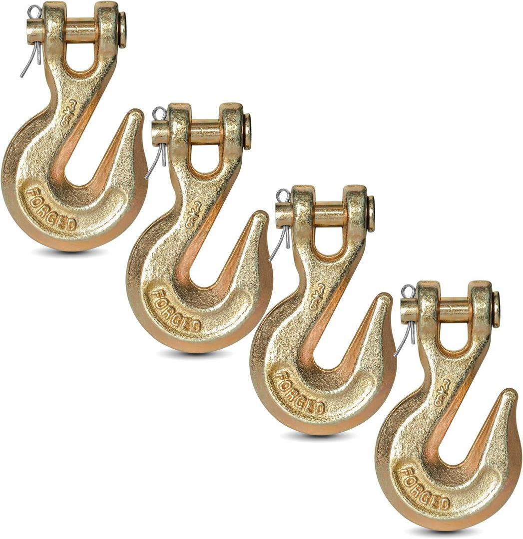 3/8" Clevis Grab Hooks (4 Pack) Heavy Duty Chain Hook for 3/8 Inch Grade 70 Chain Forged Alloy Steel- for Trailer Truck Transport - Yellow Chromate Finish - 7,500 lbs