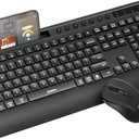 seenda Bluetooth Keyboard and Mouse, COE201 Multi-Device Ergonomic Keyboard Mouse with Phone Holder, Full Size Wireless Quiet Combo Compatible for Windows, Laptop, MacBook Pro/Air, PC, iPad - Black