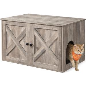 Feandrea Cat Litter Box Enclosure, Litter Box Furniture Hidden with Removable Divider, Indoor Cat House, End Table, 31.5 x 20.9 x 19.7 Inches, Greige UPCL002G01
