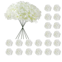 20 Pcs White Hydrangea Artificial Flowers Bulk, Faux Hydrangea Flowers Heads, Artificial Fake Silk Hydrangea Flowers with Stems, White Flowers Artificial for Decoration Wedding Décor