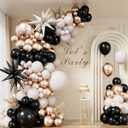 Black and Gold balloon Arch Garland Kit - Black Gold White Balloons with Sand White, Metallic Champagne Balloon, Star Foil Balloons for Graduation Birthday Wedding Party Decorations, 125Pcs