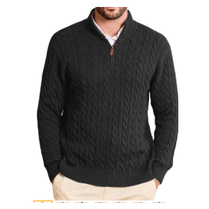 Kallspin Men's Quarter Zip Sweater Pullover Pure Cotton Cable Knit Long Sleeve Business Casual Knitwear ,Size 3XL