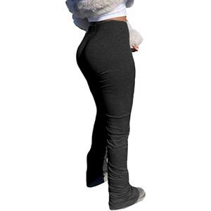 Womens Stacked Leggings Pants, Ladies Casual High Waist Sweatpants Solid Color Split Hem Flare Pants, Workout Active Pants, 3XL