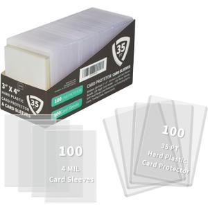 Binditek 200 Pack 3" x 4" Hard Plastic Card Protectors and Sleeves Bundle, Includes 100 Rigid 35PT Card Protectors and 100 Penny Sleeves for Sports, Trading, Baseball, Football