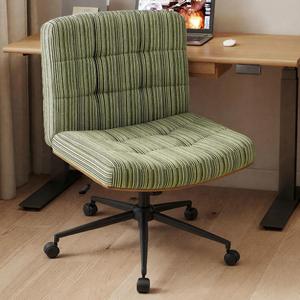 Furnimart Heavy-Duty Curved FSC Wood Desk Chair 360 Swivel,Premium Chenille Criss Cross Chair with Wheels Wide Seat, Comfy Armless Cross Legged Sitting for Bedroom, Office, Vanity(Green)