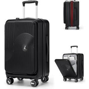RAINSMORE Carry on Luggage 20 Inch Expandable, Airline Approved Carry on Suitcase with Front Compartment & Top Opening Hard Shell Rolling Travel Luggage with TSA Lock & Spinner Wheels, Black