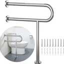Toilet Support Rail 23.4X 28 Inch, Munzong Anti-Slip Chrome Handicap Grab Bar for Bathroom, Stainless Steel Knurled Safety handrails with Leg for Elderly Disabled Pregnant-1.25Tube