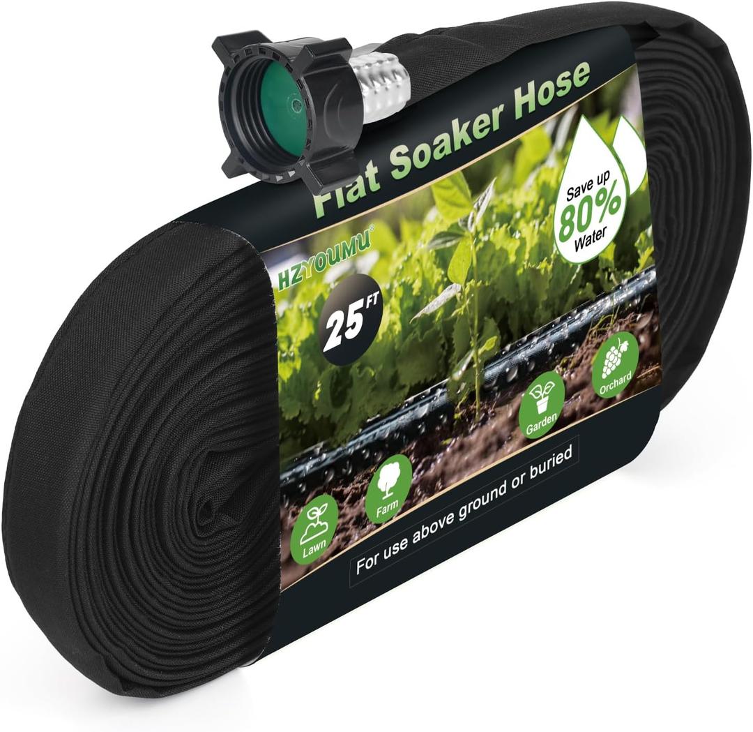 Flat Soaker Hose 25FT for Efficient Watering Tree Durable Double Layer Design for Gardens Lawns and Vegetable Fields (25FT)