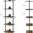 ELYKEN Ladder Shelf, 5-Tier Wood Wall Mounted Bookshelf with Metal Frame, Vintage Open Display Organizer Rack, Leaning Storage Shelves for Living Room, Bedroom, Home Office, Rustic Brown