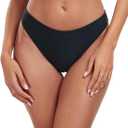 Ocean Blues Women's Black Cheeky High Leg Bikini Bottom Mid Rise Swim Bottom Size Small