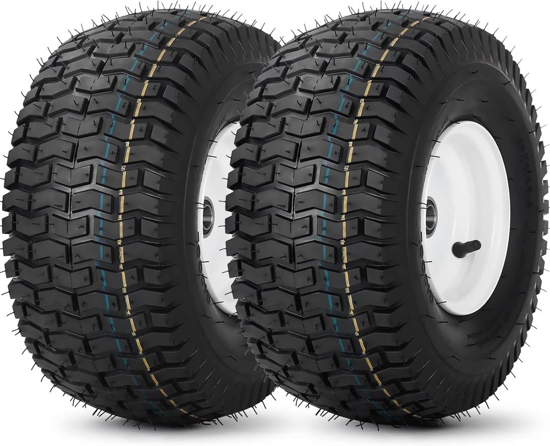 (2 Pack) 15x6.00-6 Tubeless Tire and Wheel, 3" Offset Hub, 3/4" Bearing, 4 Ply, 15x6-6 Lawn Mower Front Tires, Compatible with 100 and 300 Series John Deere Riding Mower, Lawn Tractor and More (15x6.00-6 Tubeless (3" Offset Hub))