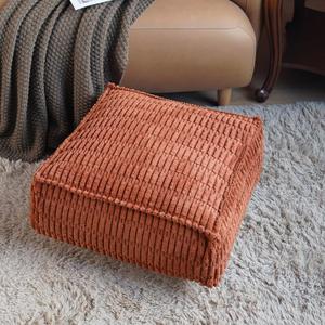 Unstuffed Pouf Ottoman Cover Soft Storage Extra Seat Farmhouse Comfortable Bohemian Poufs Accent Footrest 20x20x8 Inches for Living Room Bedroom Study Nook (Caramel B, Square)
