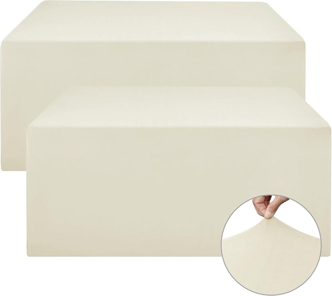 Nasitos Fitted Table Covers Stretch Spandex - 96 x 30 Inch - 2 Pack Beige Rectangle Table Clothes for 8 Foot Folding Tables, Fabric Tablecloths for Parties, Trade Show, Craft Show, Birthday