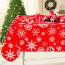 Smiry Christmas Rectangle Table Cloth, Waterproof Vinyl Tablecloth with Flannel Backing, Wipeable Snowflake Plastic Tablecloths for Christmas Table Decorations (60"x84", Christmas Red)