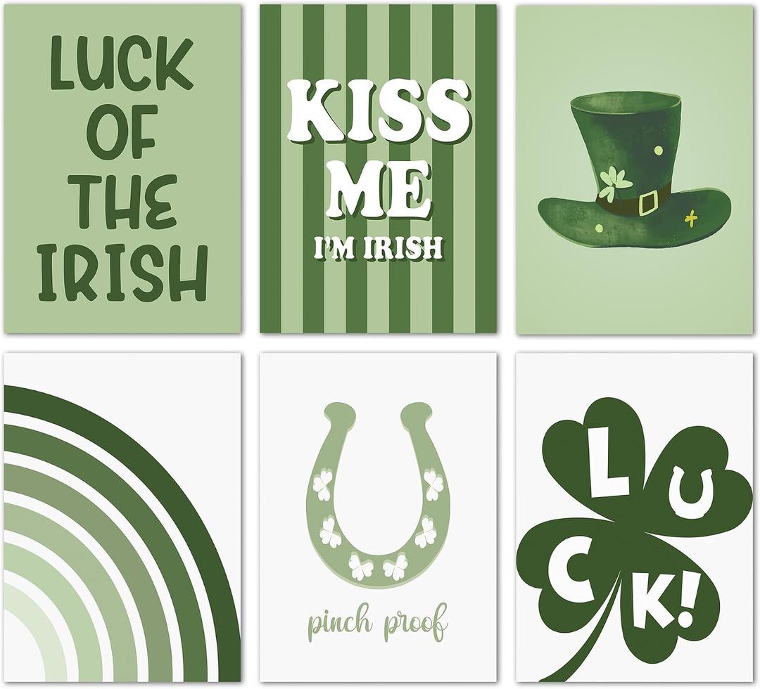 St Patricks Day Wall Art Posters 8x10 Unframed, Green Day Wall Decor for Home Bedroom Nursery Office, 6pcs Boho Lucky Clover Shamrock Rainbow Decor, Spring Holiday Gifts for Family Friends -15