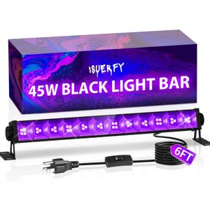 45W Black Light Bar with 6ft Cord+Switch, Each Light Up 25x25ft Area, LED Blacklight Flood Light for Neon Glow Party Body Paint Tapestry Poster Classroom Bedroom Halloween, 1 Pack