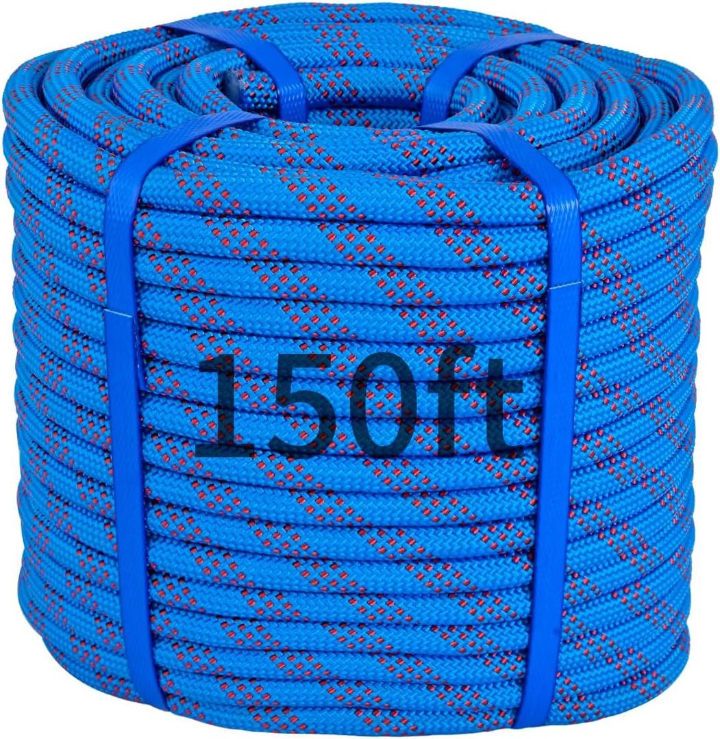 150Ft 1/2 Inch Heavy Duty Climbing Rope - for Tree Swing, Pulling, Outdoor & Gym Use (Blue)