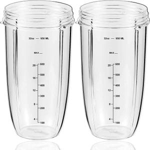 Replacement Parts 32oz Blender Cups (2 Packs) Replacement Blender Cups Compatible with NutriBullet 600w and 900w Blender