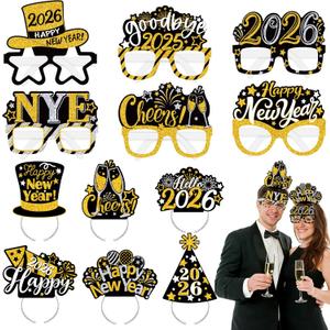 Lairyan 2026 New Years Eve Party Supplies - 12PCS Happy New Year Eyeglasses Headband for Photo Props New Years Decorations 2026 NYE Party Favors 2026